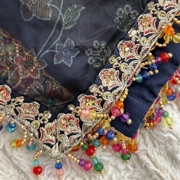 Navy Blue Embroidered Lehenga - custom long sleeves and padding - Picture 9 of 15